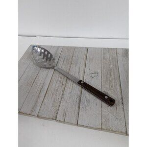 Vintage Pyramid Stainless Steel 12 1/2" Slotted Serving Spoon Red Brown Handle